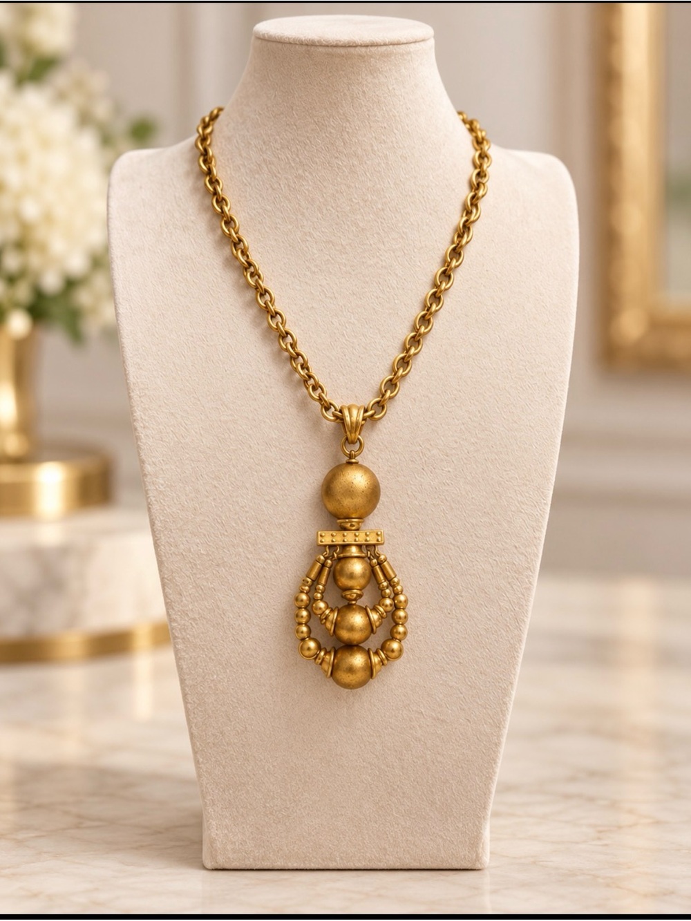 VTG Cecile Bringheili Gold Plated Lucite Chandelier Necklace Italy